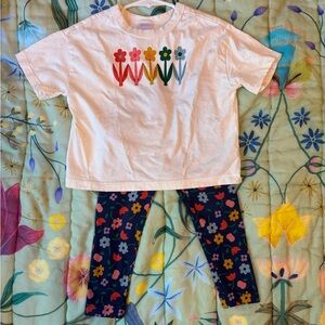 Hanna Andersson • Floral Graphic Tee and Leggings Set • Size 3T GUC